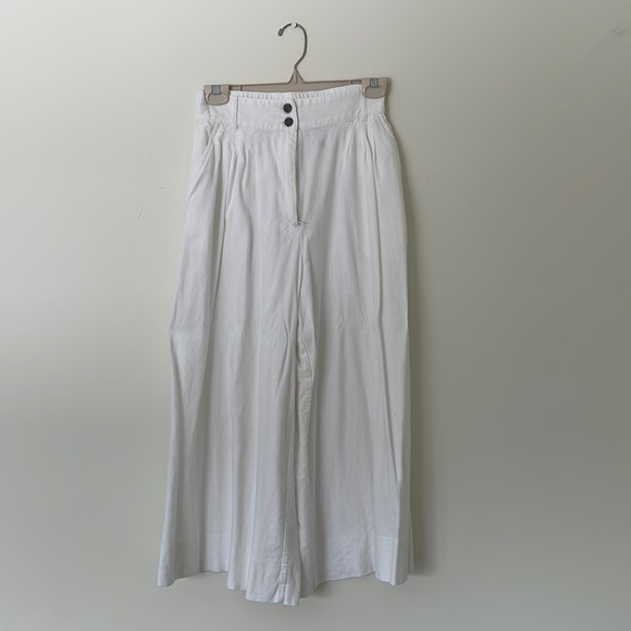 HM Wide Leg High Waisted Cropped Pants Linen Like - Picture 3 of 9